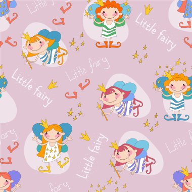  illustration of fairies on a pink background. The little 