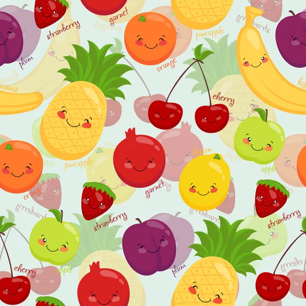 Безшовний фон стокове векторне зображення мультфільм фрукти, вегетаріанський — стоковий вектор