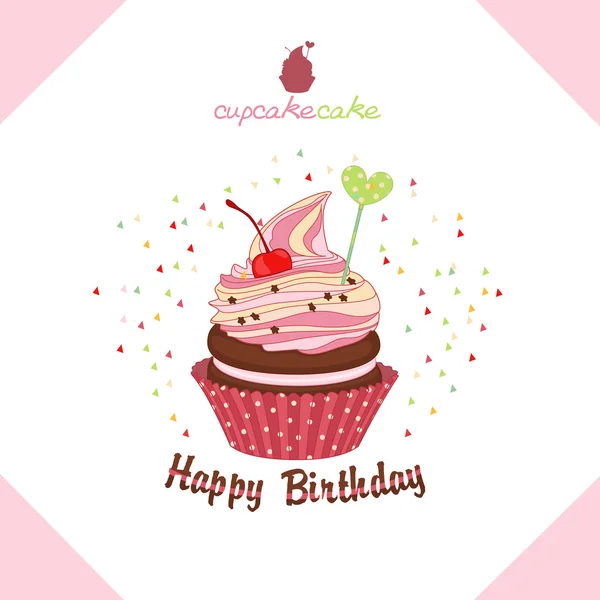 Groet gelukkige verjaardag cake-a cupcake. Vectorillustratie van c — Stockvector