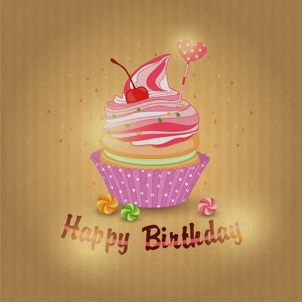 Ilustración de un pastel de frutas para mi cumpleaños en backgro texturizado — Archivo Imágenes Vectoriales