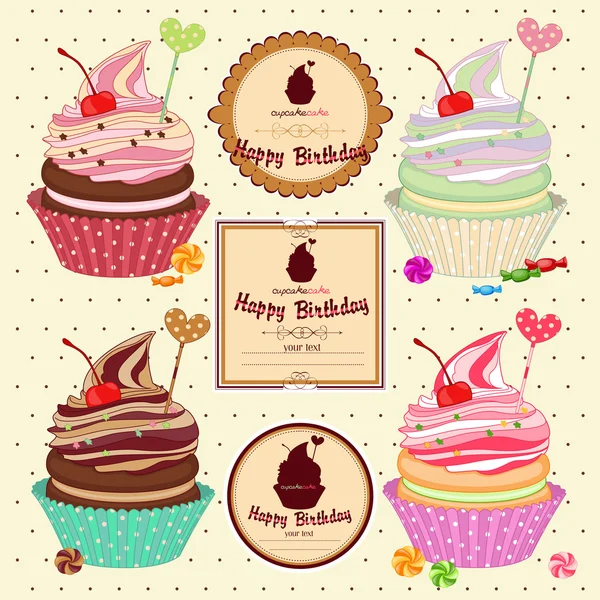 Illustrazione vettoriale di torte, cupcake — Vettoriale Stock