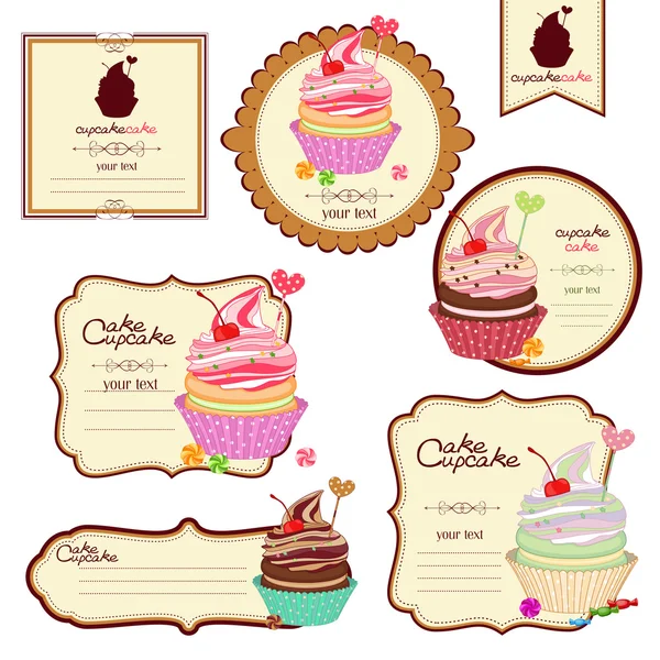 Vector set of labels with sweets, a sticker for cakes, cupcakes. — Stock Vector