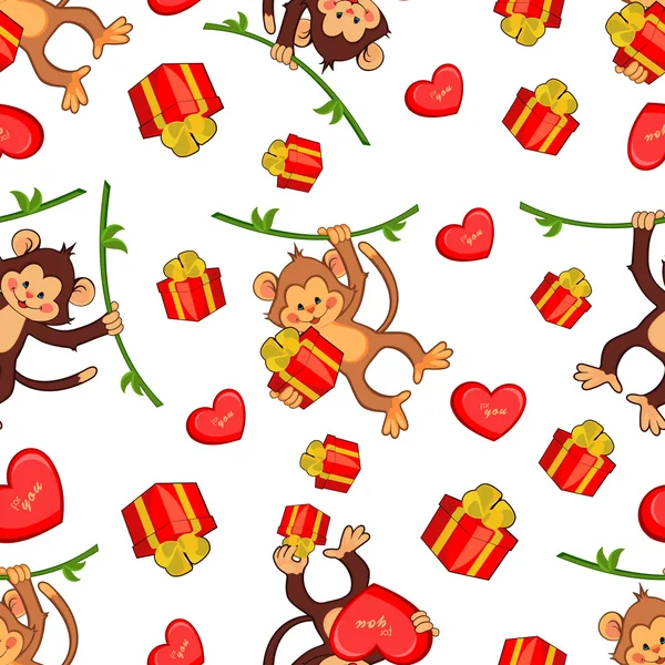 Sfondo senza soluzione di continuità con scimmie divertenti con regali. Illust — Foto Stock