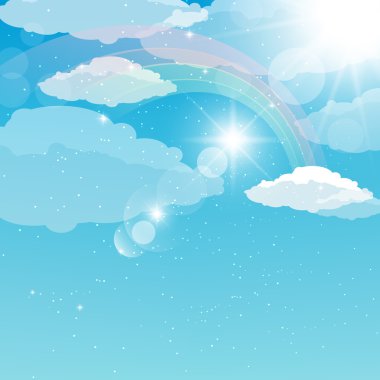  abstract illustration of a sky with a rainbow, rays and s