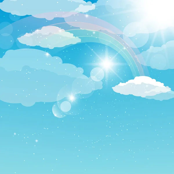 Abstract illustration of a sky with a rainbow, rays and s — Stockfoto