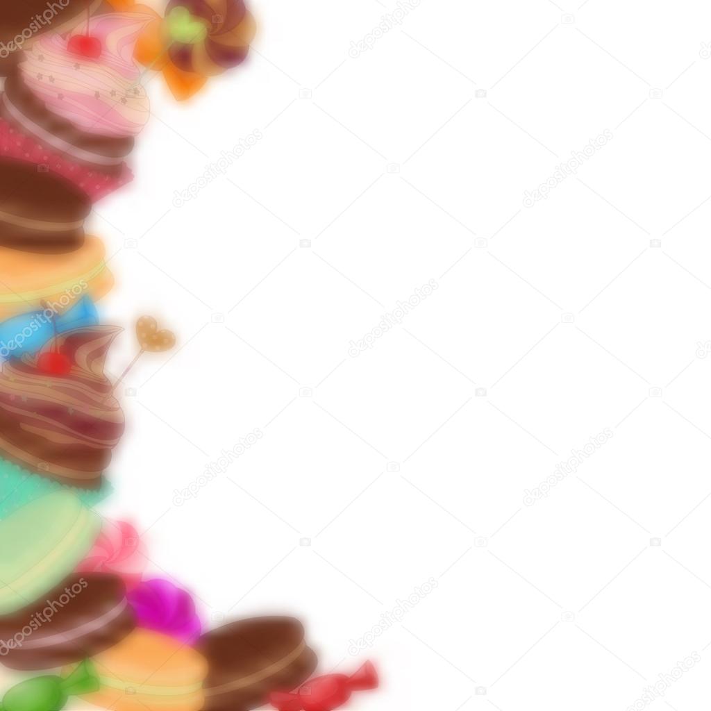 Bakery background frame with sweets, confectionery, sweets, dess