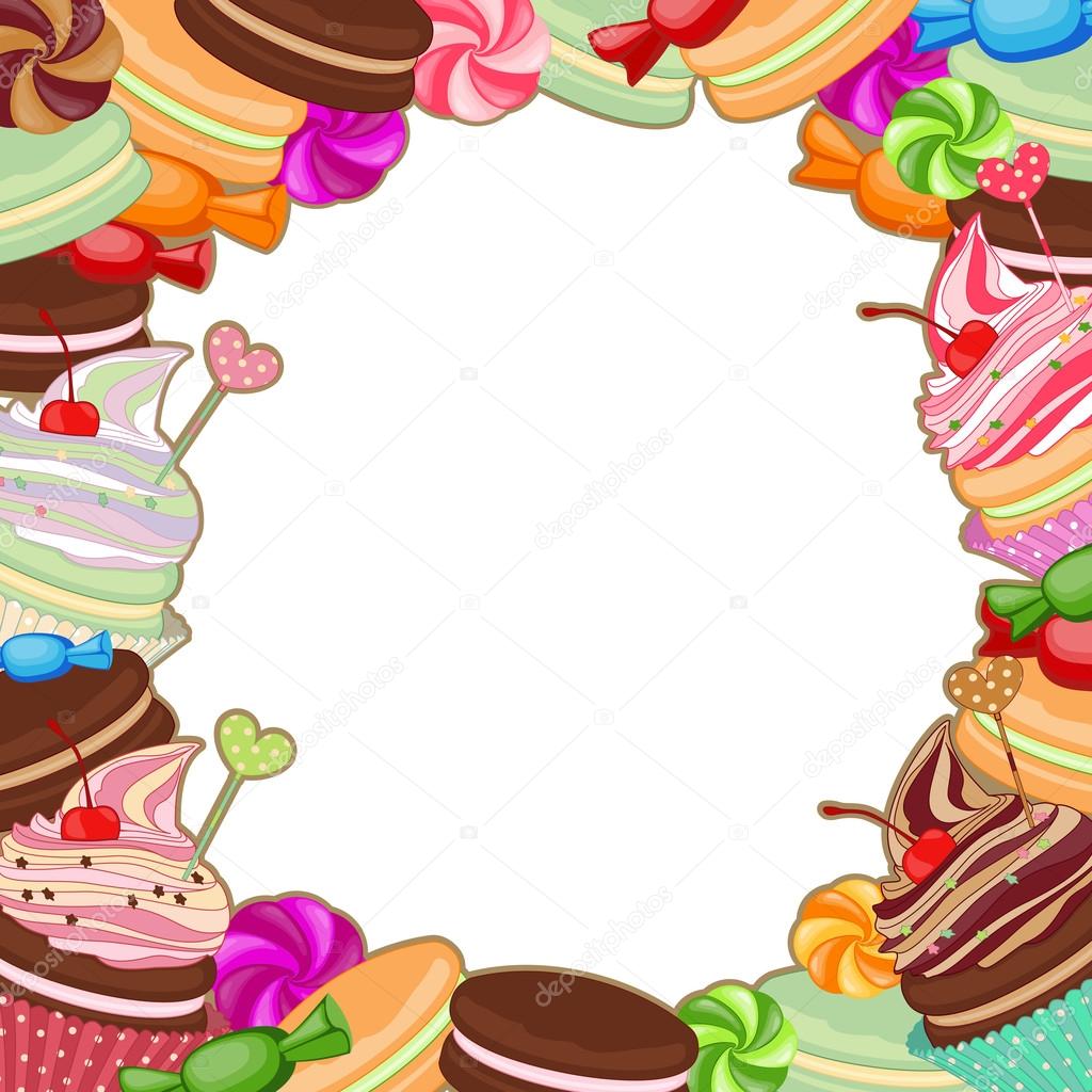 Illustration of confectionery products in the form of frames, ca