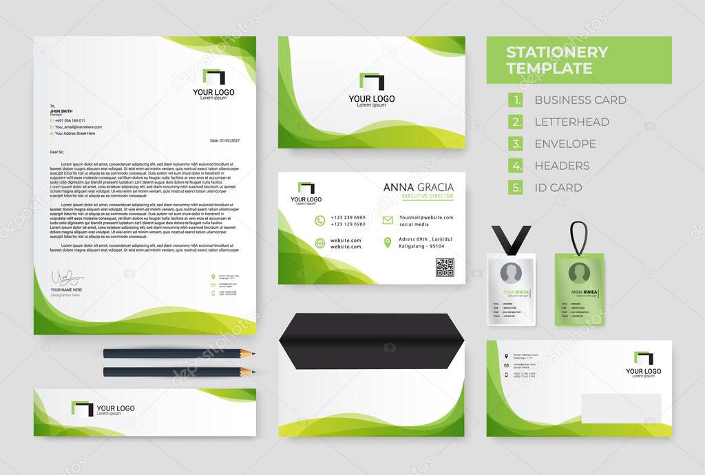 green wavy Corporate Identity template. Business Stationery Template Design vector