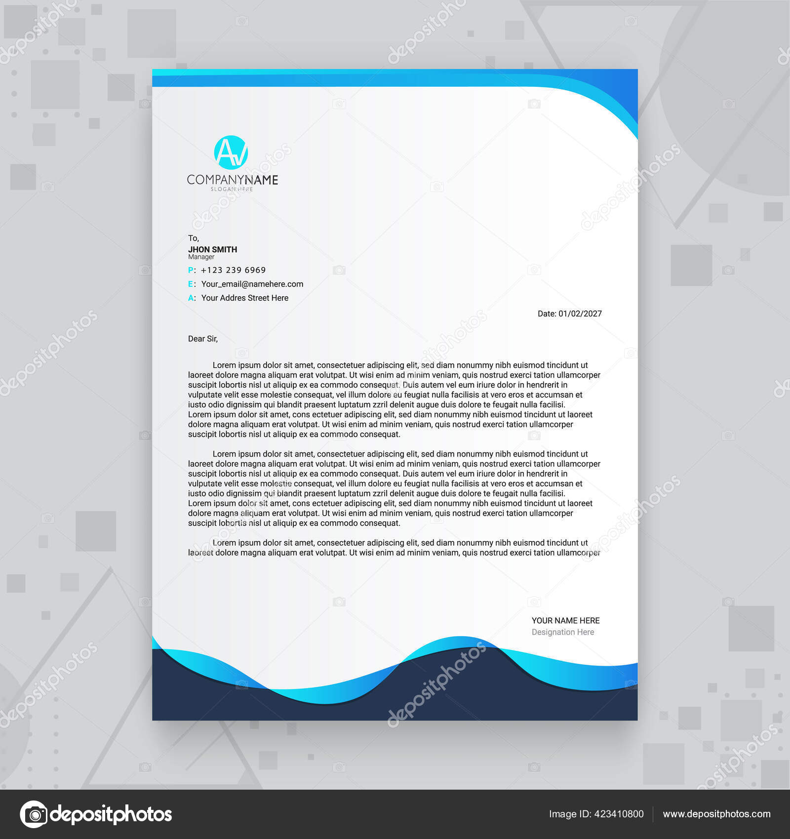 Creative Wave Business Letterhead Template Design Stock Vector Image by