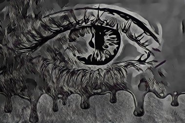 İllüstrasyon kara sanat hüzünlü gözler