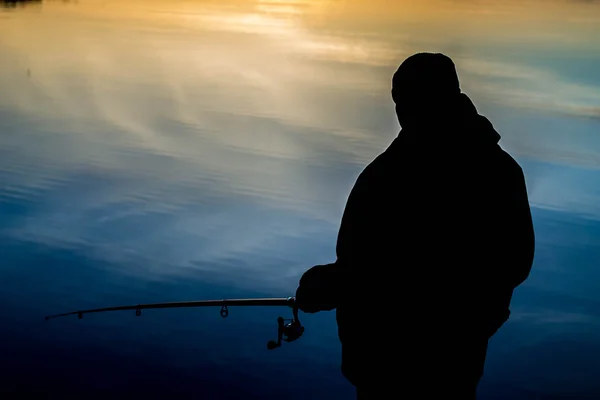 Gün batımı balıkçılık, balıkçı — Stok fotoğraf