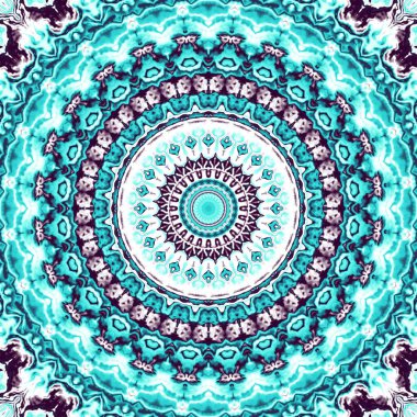 Soyut dijital geometrik desen. Yuvarlak mandala dekoratif desen. Yuvarlak turkuaz mandala süs deseni.