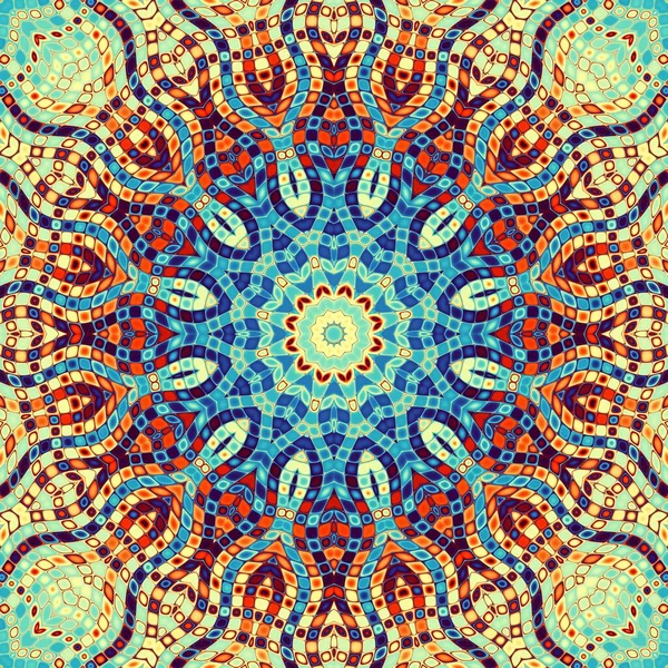 Soyut dijital fraktal model. Art Nouveau stilinde simetrik dekoratif süs deseni. Yuvarlak mandala dekoratif desenli. Motley mozaik fayans dokusu.