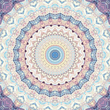 Soyut dijital fraktal model. Pastel renklerin gaması. Yuvarlak mandala dekoratif desen.