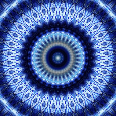 Soyut dijital fraktal model. Mavi mandala dekoratif desen.