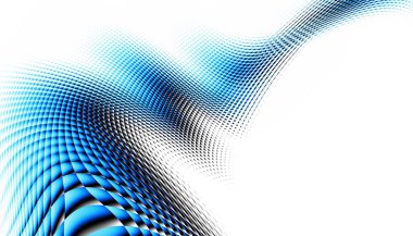 Soyut dijital fraktal model. Yatay oryantasyon. Beyaz arkaplanda çarpık mavi çizgiler.