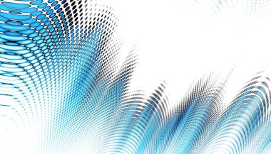 Soyut dijital fraktal model. Yatay oryantasyon. Beyaz arka planda çarpık mavi çizgiler. Dalgalı doku.