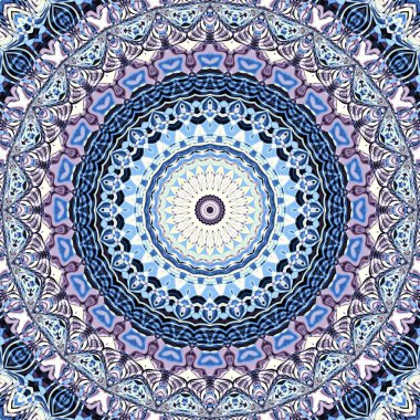 Soyut dijital fraktal model. Art Nouveau tarzında simetrik dekoratif süs deseni. Yuvarlak mandala dekoratif desen.