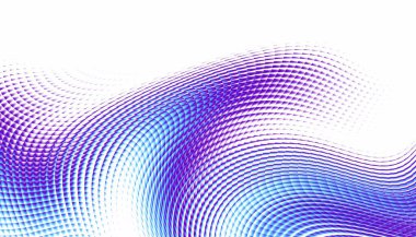 Soyut dijital fraktal model. Yatay oryantasyon. Beyaz arkaplandaki çarpık mor ve mavi çizgi.