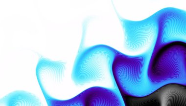 Soyut dijital fraktal model. Yatay oryantasyon. Beyaz arkaplanda mavi dalgalı süs.