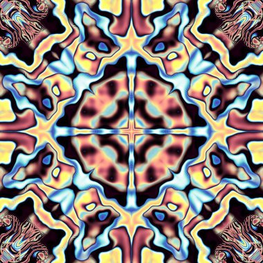 Soyut dijital fraktal model. Aztek tarzında simetrik kare geometrik desen.