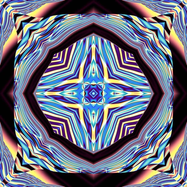 Abstrakcyjny Cyfrowy Wzór Fraktalny Symetryczny Kwadratowy Wzór Geometryczny Stylu Azteckim — Zdjęcie stockowe