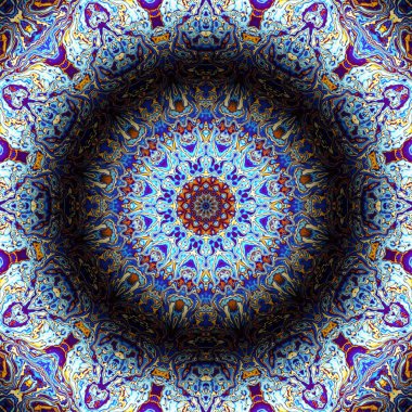 Soyut dijital fraktal model. Yuvarlak mandala dekoratif desen. Rahatlama taklidi.