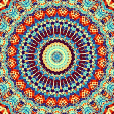 Soyut dijital fraktal model. Mozaik fayans stilinde yuvarlak mandala dekoratif desen.