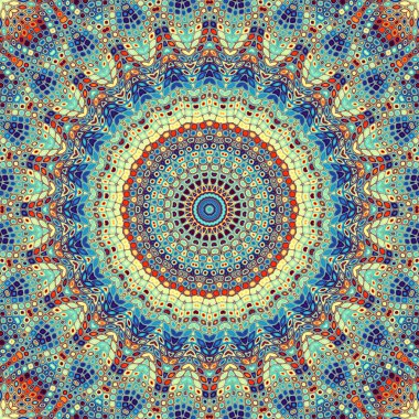 Soyut dijital fraktal model. Mozaik fayans stilinde yuvarlak mandala dekoratif desen.