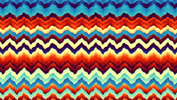 概要ディジタルフラクタルパターン 水平方向 不規則なグランジ効果を持つ波状のシェブロン幾何学模様 — ストック写真