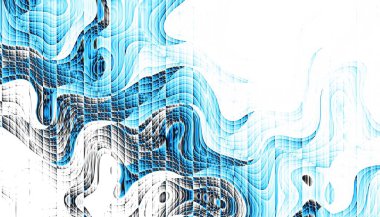 Soyut dijital fraktal model. Yatay oryantasyon. Boş beyaz arkaplanda eğri ince çizgiler.