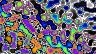 Soyut dijital fraktal model. Yatay oryantasyon. Dalgalı lekeler, benzini taklit ediyor.