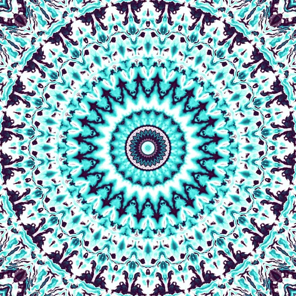 Soyut dijital geometrik desen. Yuvarlak mandala dekoratif desen. Yuvarlak turkuaz mandala süs deseni.