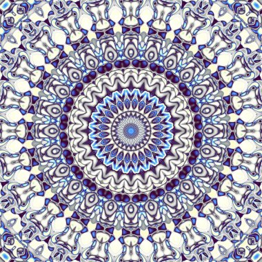 Soyut dijital fraktal model. Art Nouveau stilinde simetrik dekoratif süs deseni Yuvarlak mandala dekoratif desen.