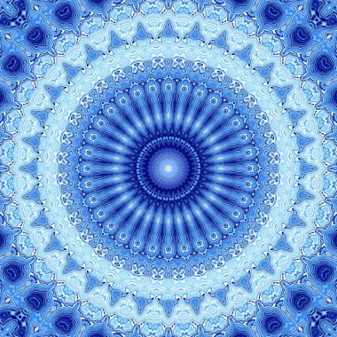 Soyut dijital fraktal model. Mavi mandala dekoratif desen.