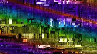 Soyut dijital fraktal model. Soyut arıza dokusu. Görünüm oranı 16: 9 olan yatay arkaplan