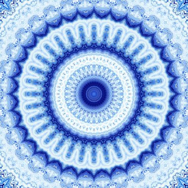 Soyut dijital fraktal model. Mavi mandala dekoratif desen.