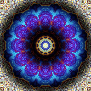 Soyut dijital fraktal model. Yuvarlak mandala dekoratif desen. Rahatlama taklidi.