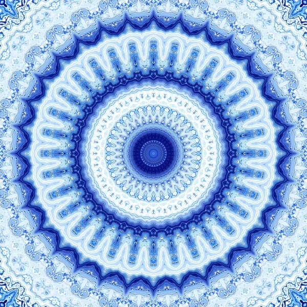 Absztrakt Digitális Fraktál Minta Kék Mandala Dekoratív Dísz Minta — Stock Fotó