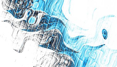 Soyut dijital fraktal model. Yatay oryantasyon. Boş beyaz arkaplanda eğri ince çizgiler.