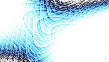 Soyut dijital fraktal model. Yatay oryantasyon. Beyaz arkaplanda çarpık mavi çizgi.