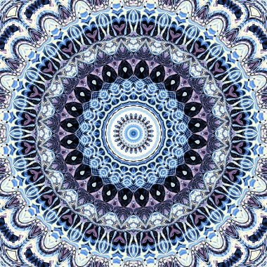 Soyut dijital fraktal model. Art Nouveau tarzında simetrik dekoratif süs deseni. Yuvarlak mandala dekoratif desen.