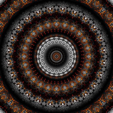 Soyut dijital fraktal model. Yuvarlak mandala dekoratif desen. Siyah arkaplanda altın desen.