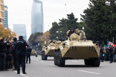 Bakü 'de Zafer Geçidi - Azerbaycan: 10 Aralık 2020. Azerbaycan Ordusu' nun güç gösterisi. BTR-82A Zırhlı Personel Taşıyıcı.