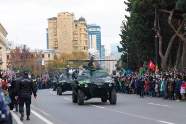 Bakü 'deki Zafer Geçidi - Azerbaycan: 10 Aralık 2020. UAV, Azerbaycan Ordusu 'nun insansız hava araçları.