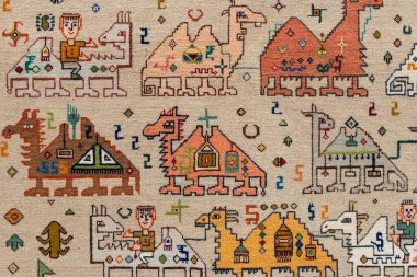 Doğu motifli halı deseni. Geleneksel Azerbaycan halısı