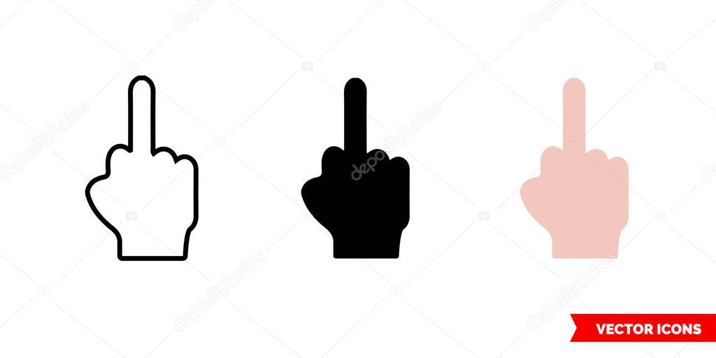 Middle finger icon of 3 types. Isolated vector sign symbol.