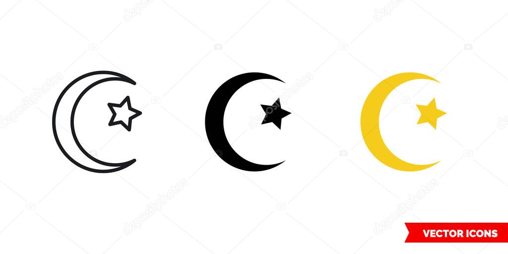 Moon star icon of 3 types color, black and white, outline. Isolated vector sign symbol.