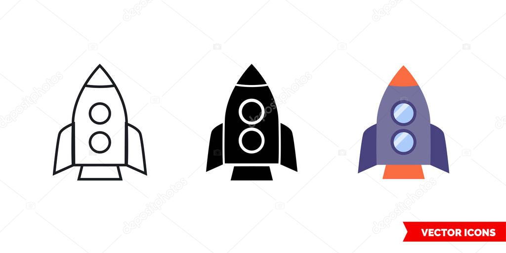 Rocket icon of 3 types. Isolated vector sign symbol.