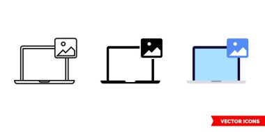 3 tip dizüstü bilgisayar resim simgesi. İzole vektör işareti sembolü.